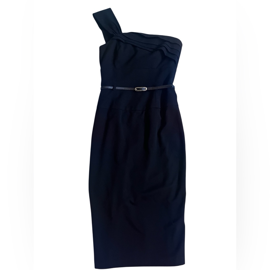 Black Halo One Shoulder Jackie Midi Dress Black